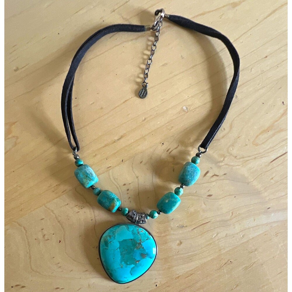 Barse Turquoise Oval Pendant Charm Beaded Black Cord Necklace Adjustable Lobster